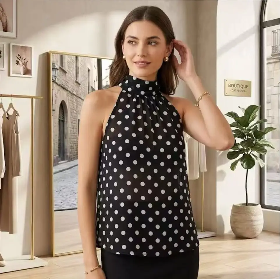 top à petits pois noir